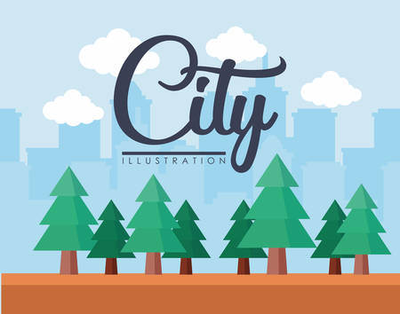 trees over city urban background, colorful design. vector illustrationのイラスト素材