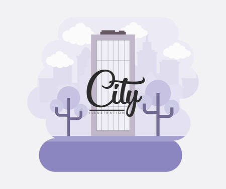 city building and trees over gray background, colorful design. vector illustrationのイラスト素材
