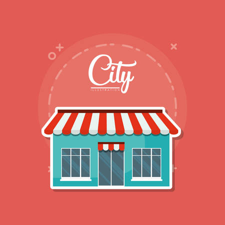 city store icon over red background, colorful design. vector illustrationのイラスト素材