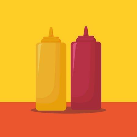 sauces bottle over yellow background, colorful design. vector illustrationのイラスト素材