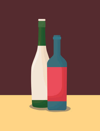 wine bottles over red background, colorful design. vector illustrationのイラスト素材