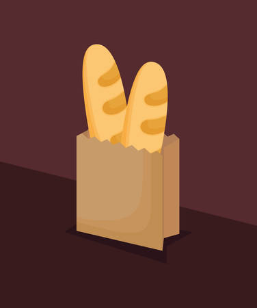 bag with breads over brown background, colorful design. vector illustrationのイラスト素材