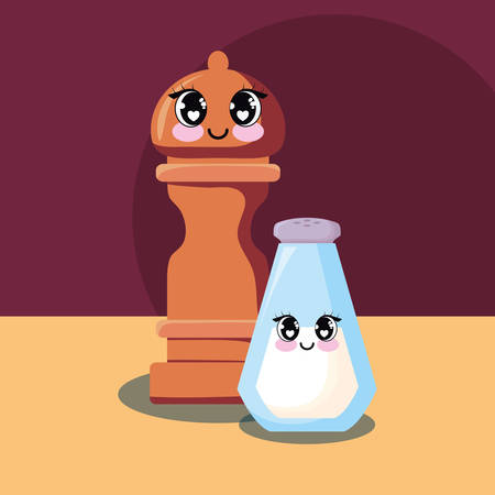 pepper mill and salt bottle over brown background, colorful design. vector illustrationのイラスト素材
