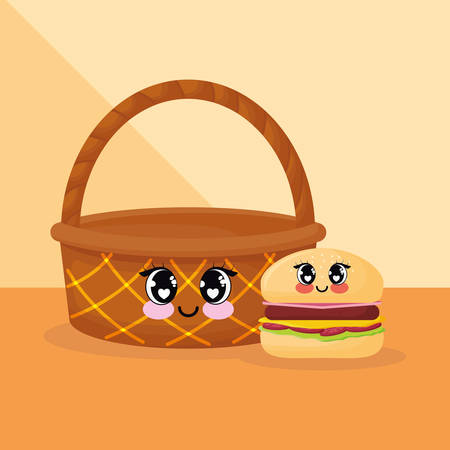 basket and hamburger icon over orange background, colorful design. vector illustrationのイラスト素材