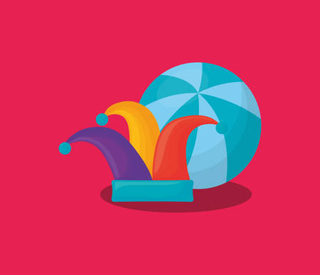 Carnival design with jester hat and ball over pink background, colorful design. vector illustrationのイラスト素材
