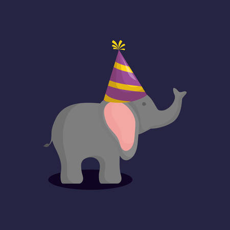 circus elephant with party hat  over purple background, colorful design. vector illustrationのイラスト素材