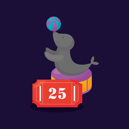 circus seal and ticket over black background, colorful design. vector illustrationのイラスト素材