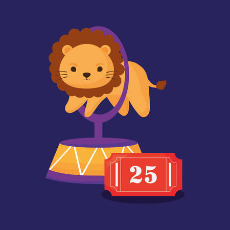 circus lion and ticket over purple background, colorful design. vector illustrationのイラスト素材