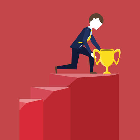 businessman with trophy cup over red  background, colorful design. vector illustrationのイラスト素材