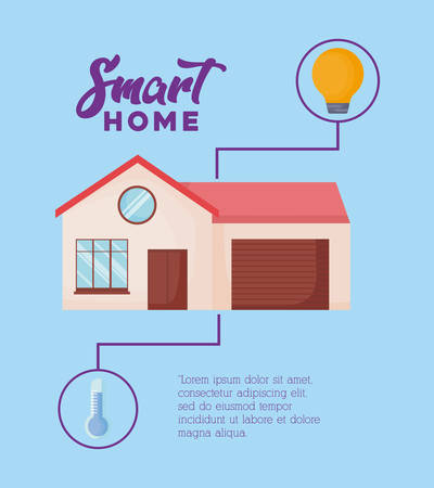 Infographic presentation of Smart home concept with bulb and thermometer icon over blue background, vector illustrationのイラスト素材