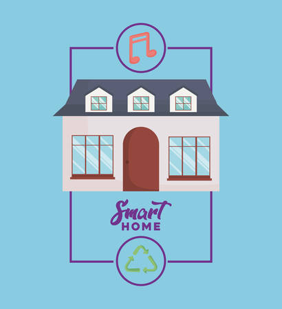 house with muscial note and recycle icon over blue background, colorful design. vector illustrationのイラスト素材