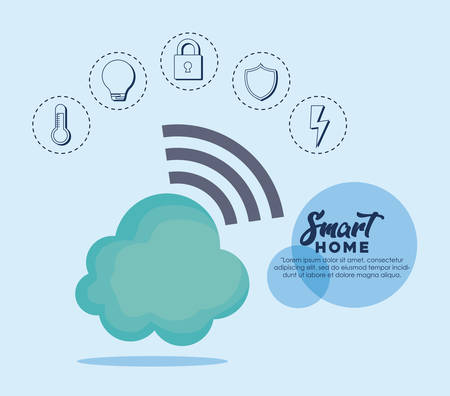 smart home design with cloud and related icons around over blue background, colorful design. vector illustrationのイラスト素材