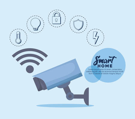 smart home design with security padlock and related icons around over blue background, colorful design. vector illustrationのイラスト素材