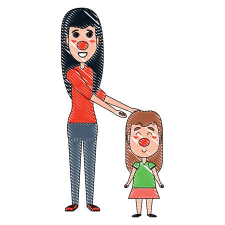 Woman with happy kid with clown nose icon over white background, vector illustrationの写真素材