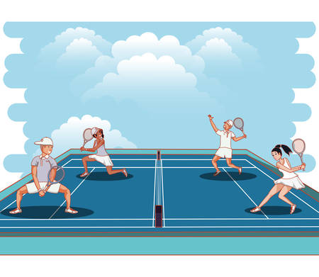 couple of players tennis characters vector illustration designのイラスト素材