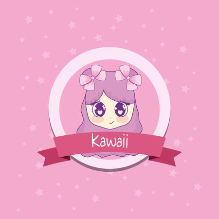 kawaii girl with ribbon frame vector illustration designのイラスト素材