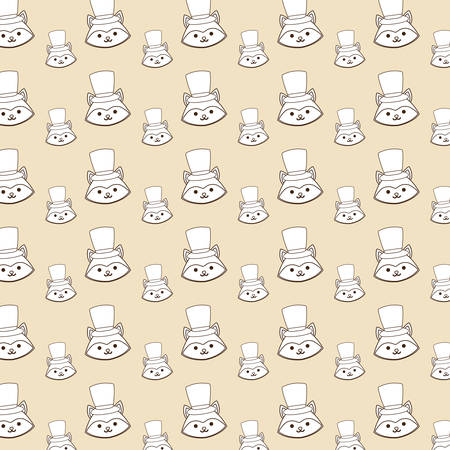 background of cute fox with top hat pattern, colorful design. vector illustrationのイラスト素材