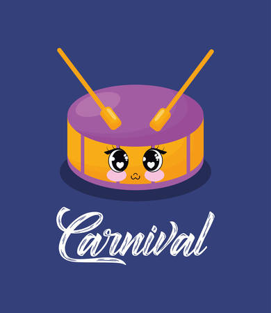 carnival design with kawaii drum over blue background, colorful design. vector illustrationのイラスト素材