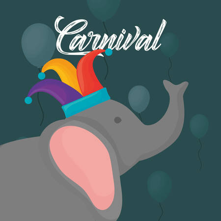 carnival circus design with elephant with jester hat over green background, colorful design. vector illustrationのイラスト素材