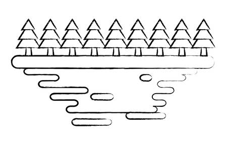 line of pine trees over white background, vector illustrationのイラスト素材