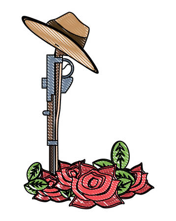 Anzac day design with poppy flowers and weapon over white background, vector illustrationのイラスト素材