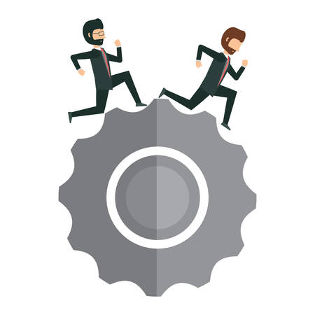 businessmen running in gear wheel over white background, vector illustrationのイラスト素材