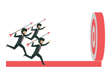 businessman shooting arrows to the target over white background, vector illustrationのイラスト素材