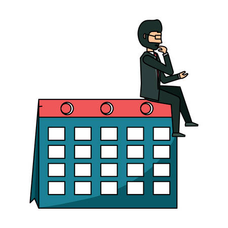 businessman sitting on a calendar over white background, vector illustrationのイラスト素材