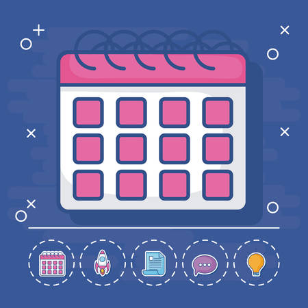 calendar with digital marketing related icons around over blue background, vector illustrationのイラスト素材