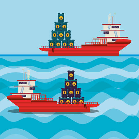 oil industry with ship freighter vector illustration designのイラスト素材