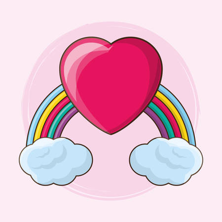 rainbow with big heart over pink background, vector illustrationのイラスト素材