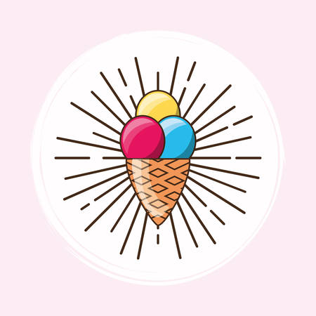 ice cream cone icon with sunburst and over pink background, vector illustrationのイラスト素材