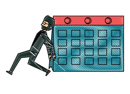 businessman pushing a calendar over white background, vector illustrationのイラスト素材