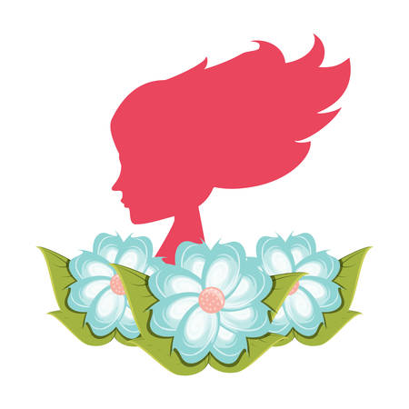 woman profile with beautiful flowers over white background, colorful design. vector illustrationのイラスト素材