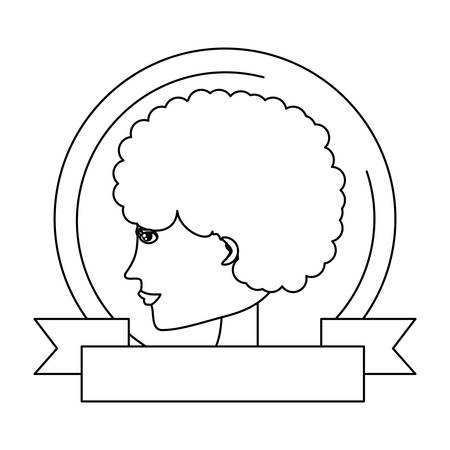 Emblem with decorative ribbon and profile of a woman icon over white background, vector illustrationのイラスト素材