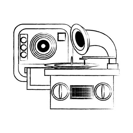 gramophone and instant camera over white background, vector illustrationのイラスト素材