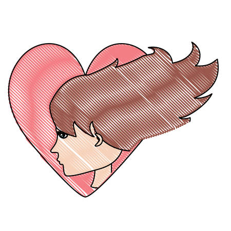 heart with profile of woman icon over white background, colorful design. vector illustrationのイラスト素材