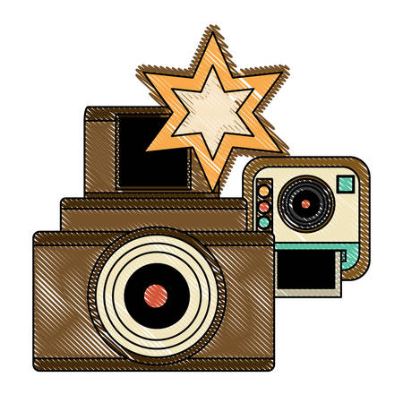 retro camera and instant camera over white background, vector illustrationのイラスト素材