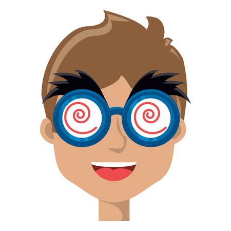 man with crazy glasses over white background, colorful design. vector illustrationのイラスト素材