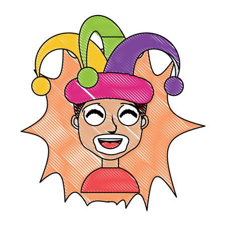 Cartoon man with his face painted and jester hat over white background, colorful design. vector illustrationのイラスト素材