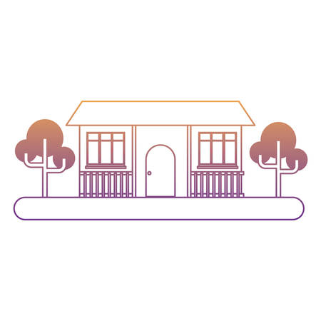 house and trees over landscape and white background, colorful design. vector illustrationのイラスト素材