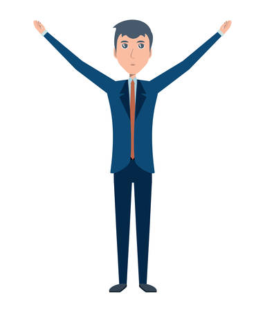 businessman standing with arms up over white background, vector illustrationのイラスト素材
