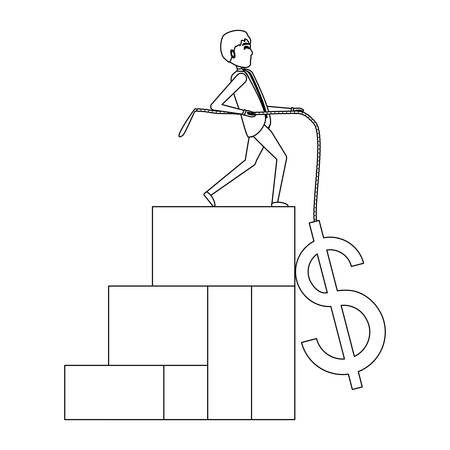 Cartoon businessman lifting a money symbol over white background, vector illustrationのイラスト素材