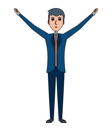 businessman standing with arms up over white background, vector illustrationのイラスト素材