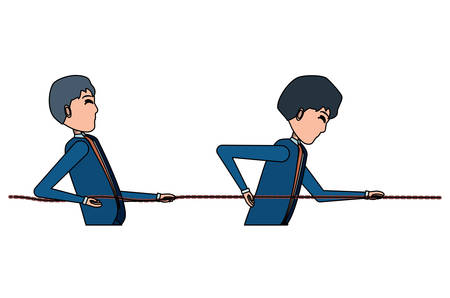 businessmen pushing a rope  over white background, vector illustrationのイラスト素材