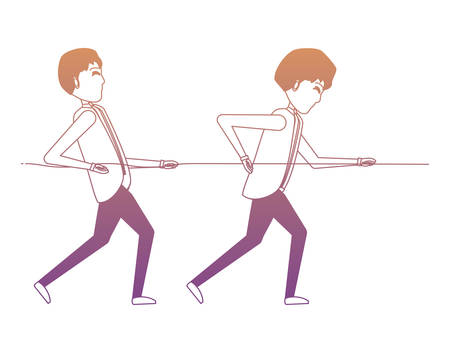 Cartoon businessmen pushing a rope over white background, vector illustrationのイラスト素材