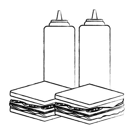 sandwichs and sauce bottles over white background, vector illustrationのイラスト素材