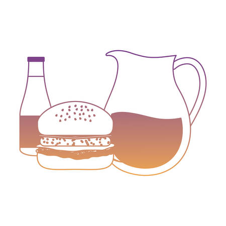 lemonade pitcher with hamburger and sauce bottle icon over white background, vector illustrationのイラスト素材