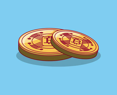 bitcoin coins over blue background, colorful design. vector illustrationのイラスト素材