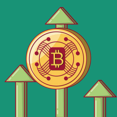 bitcoin and growth arrows over green background, colorful design. vector illustrationのイラスト素材